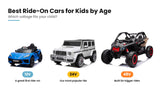 Freddo Toys ride-on cars by voltage tier: 12V Corvette, 24V Mercedes G63 and 48V Can-Am Maverick 2-seater