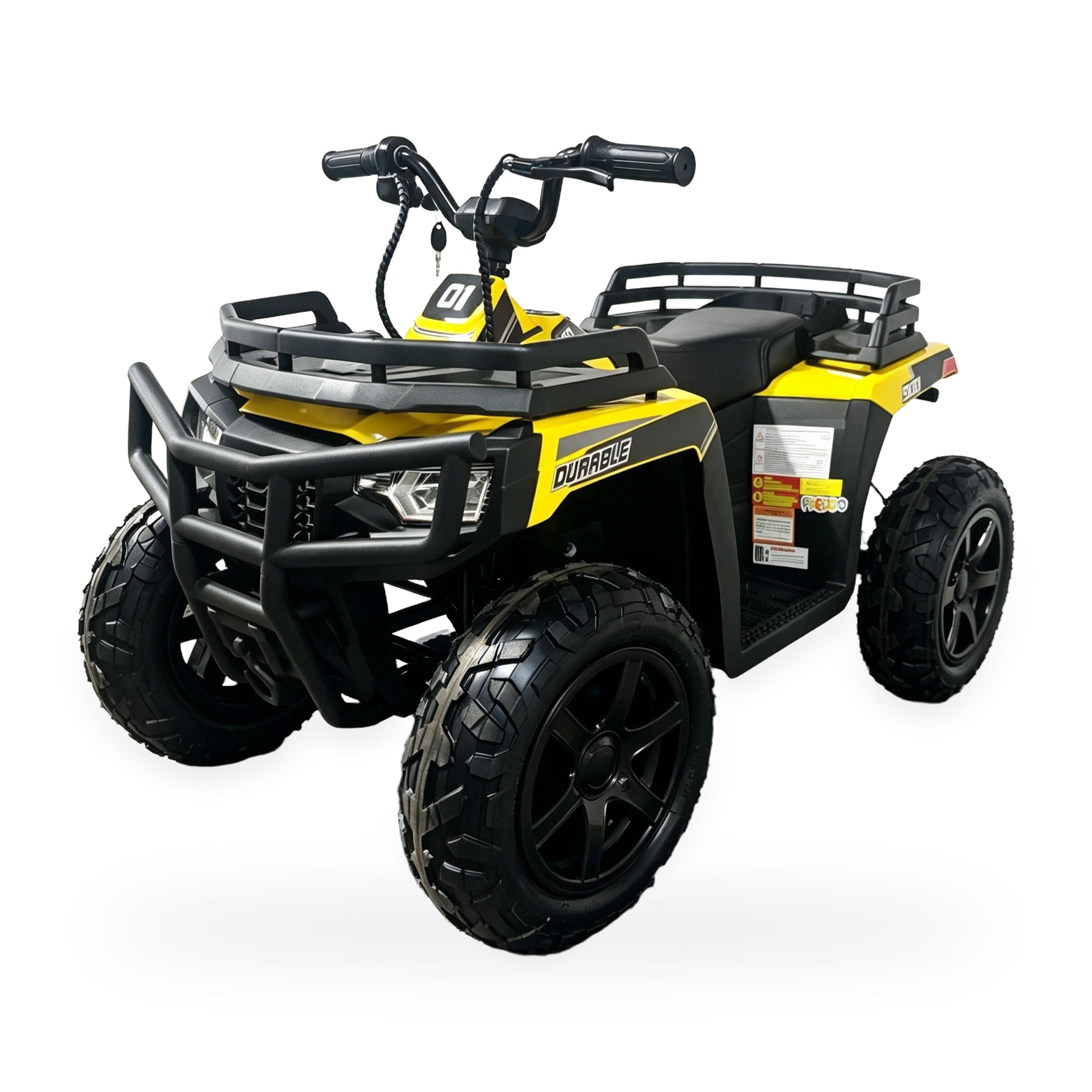 24V Freddo Pioneer Kids Electric ATV with Brushless Motor, Air Tires & Suspension - Yellow